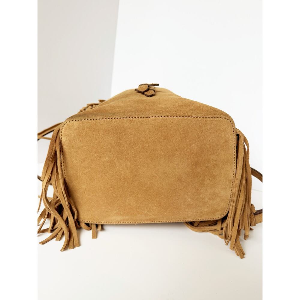 Ralph Lauren Ricky Fringe Bucket Bag Suede Camel Leather Drawstring Crossbody - Picture 12 of 16
